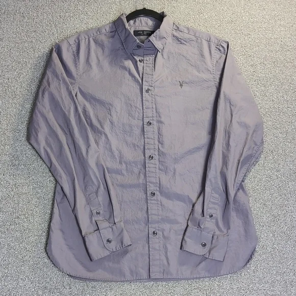 All Saints Rivera Long Sleeve Button Down Shirt Size Medium in Stone Gray - Picture 2 of 11
